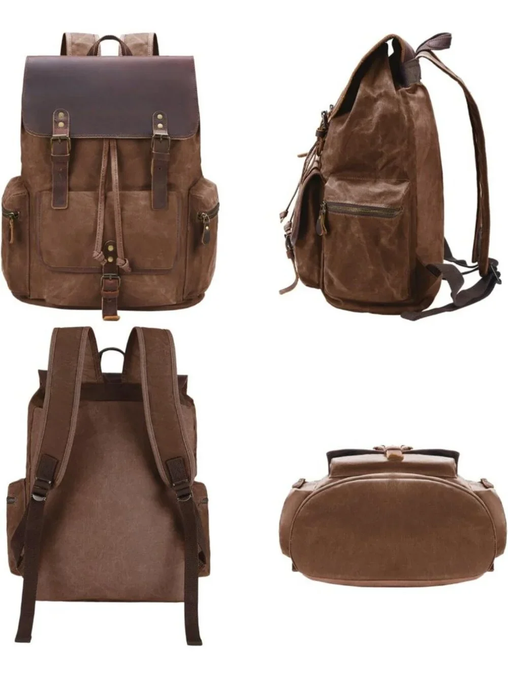 Vintage Waxed Canvas Backpack | Genuine Leather, Laptop Rucksack, Travel